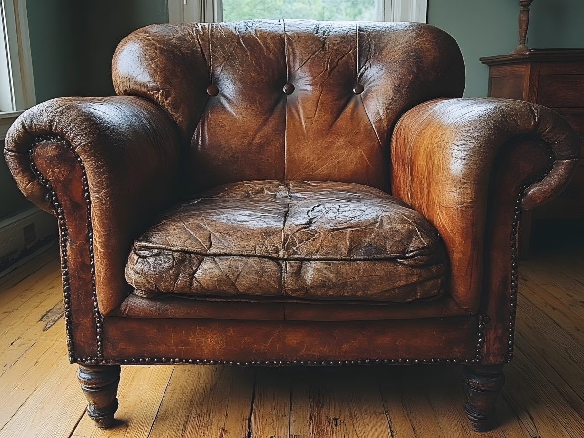 Rustic Vintage Leather Armchair in Cozy Living Room for Interior Design and Home Decor Generative AI leather restoration services in the phoenix metro area